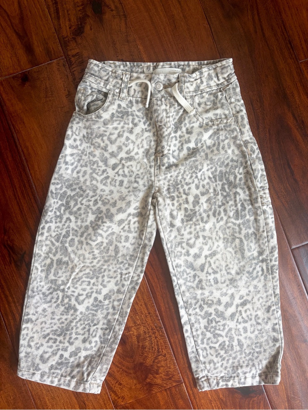 Zara | Kids | Leopard-Print Barrel Leg Jeans | 4Y